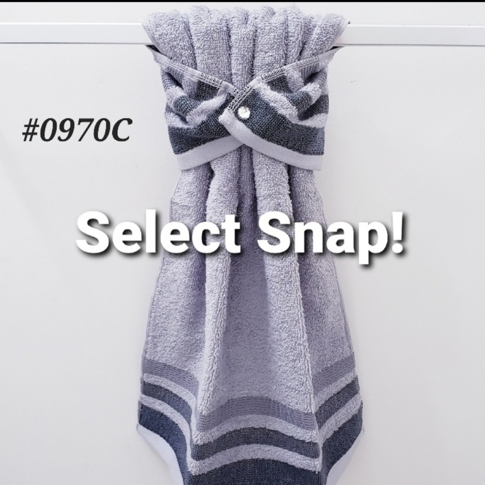 💙LAST 1💙#0970-C ■NEW! Gray w/stripe Hang'N'Snap HAND Towel 🤍Select Snap